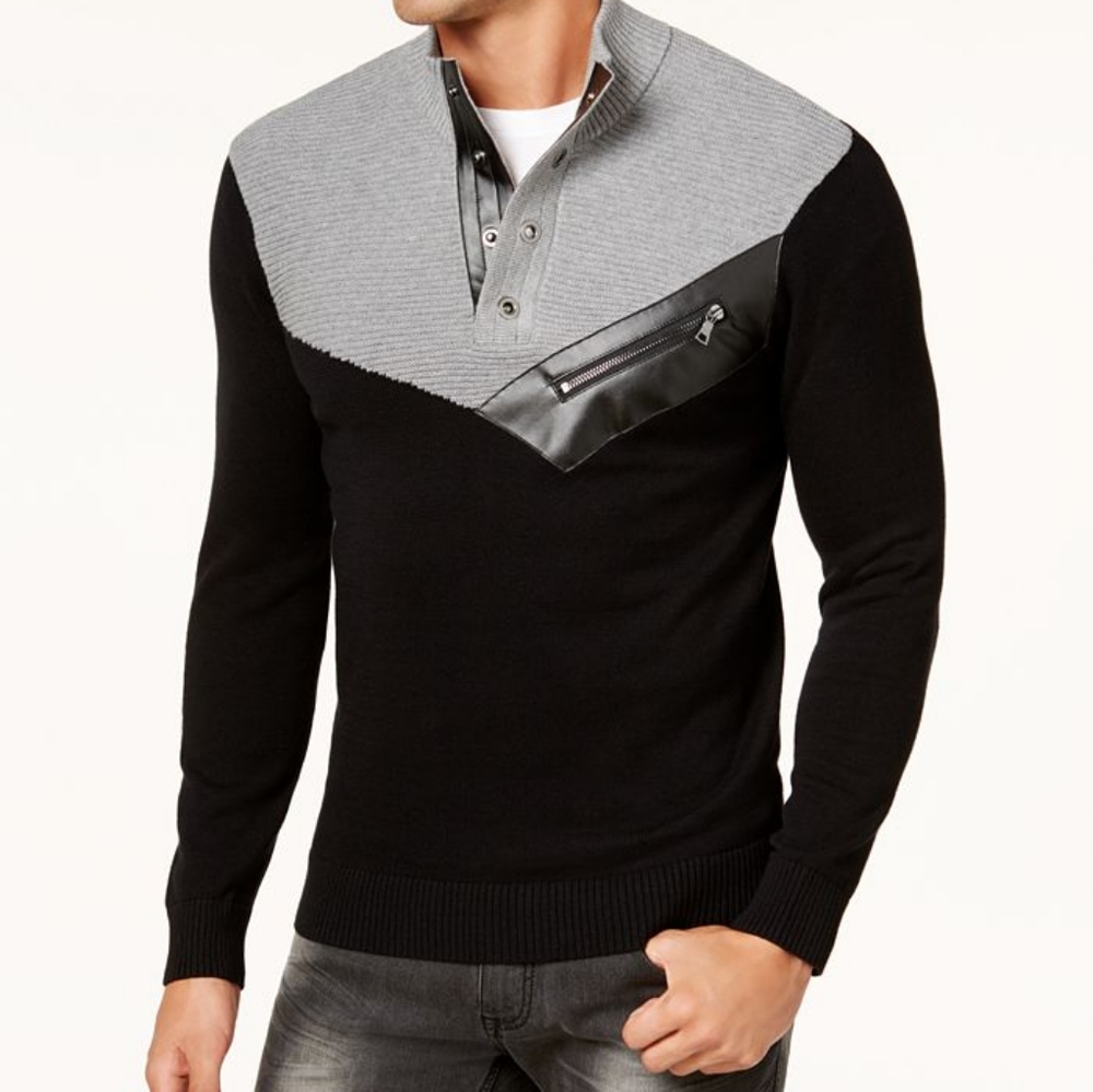 INC Mock Neck Quarter-Button Sweater